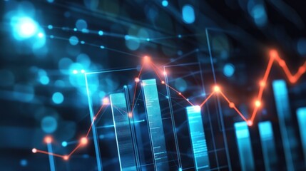 Poster - Financial Data Analysis: Blue Graph with Red Trend Line Illustration