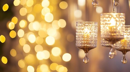 Aufkleber - Glowing candle holders with shimmering light creating a magical bokeh effect for an enchanting atmosphere : Generative AI
