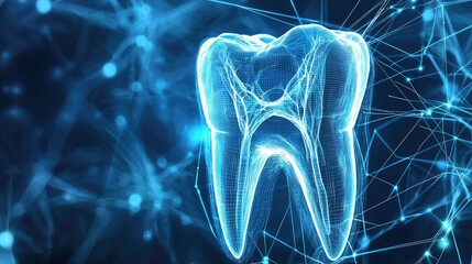 Poster - Detailed Conceptual Illustration of a Tooth in 3D Wireframe Style
