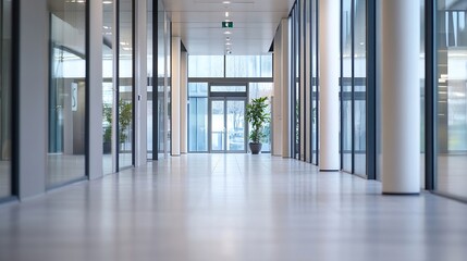 Poster - modern hallway with large windows and greenery creating a bright and inviting atmosphere : generativ