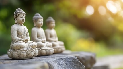 Aufkleber - Serene Buddha Statues in a Garden Reflecting Peace and Tranquility : Generative AI