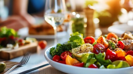 Aufkleber - Colorful and Healthy Salad with Fresh Vegetables and Cherry Tomatoes on a Table Setting : Generative AI