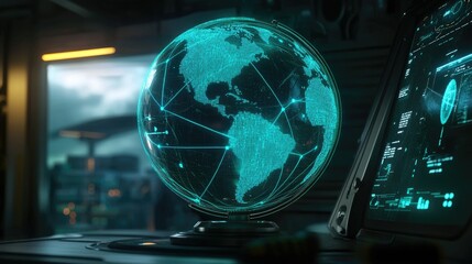 Poster - Abstract Globe with Digital Network Connections and Technology Elements