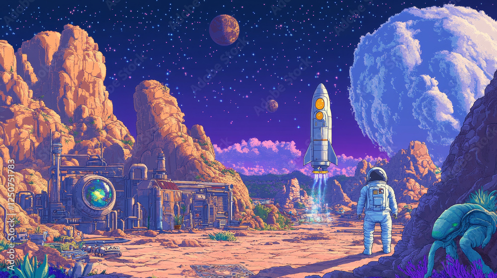 Find ten differences in solar system landscape with cartoon astronaut ...