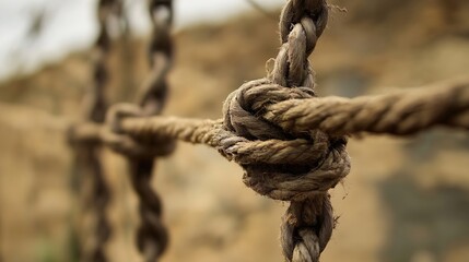 Aufkleber - Closeup view of a securely tied knot in rugged rope showcasing craftsmanship and durability : Generative AI