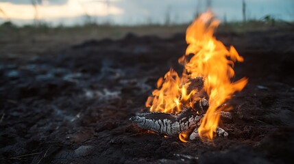 Aufkleber - A mesmerizing close up of a vibrant fire burning on the ground creating an atmospheric scene in nature : Generative AI