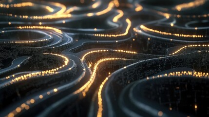 Poster - Abstract Network of Lighted Pathways in a Futuristic Environment