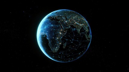 Poster - Earth Globe with Network Connections and Bright City Lights