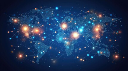 Poster - Futuristic Global Network Concept with Bright Stars and Data Points