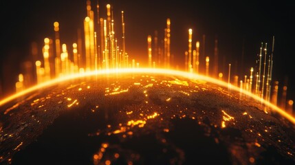 Poster - Digital Network Visualization of Earth with Glowing Lines and Lights
