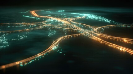 Poster - Abstract Aerial View of Illuminated Roads and Connectivity at Night