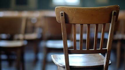 Leinwandbilder - Vintage wooden chair in empty classroom highlighting its rustic charm : Generative AI