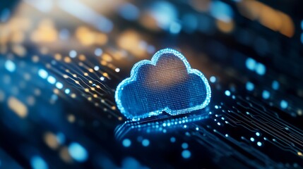 Fototapete - Futuristic digital cloud icon glowing amidst glowing network of lines representing advanced technology and data storage : Generative AI