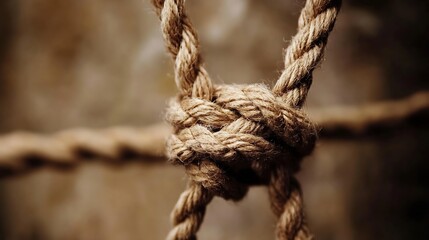 Aufkleber - Close up view of a beautifully tied knot in natural rope with blurred background emphasizing craftsmanship : Generative AI