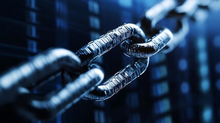 Poster - CloseUp of Metallic Chain Links Ensuring Strong Connection and Security : Generative AI