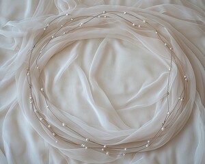 Canvas Print - Elegant pearl necklace on sheer fabric