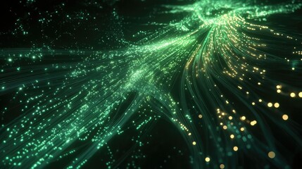 Poster - Abstract Light Trails in Green and Gold With Sparkling Effects