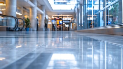 Poster - Blurred View of a Busy Shopping Mall's Reflective Floor and Modern Architectural Design : Generative AI