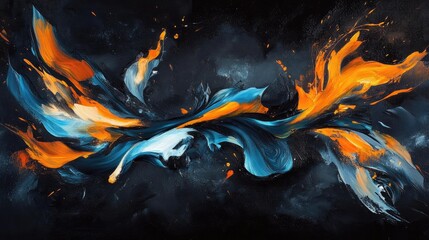 Poster - Abstract art of flickering blue and orange flames merging in a dark void, symbolizing energy and power.