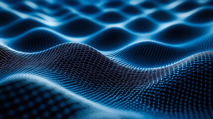 Poster - Abstract representation of hexagonal patterns creating a flowing surface in blue tones