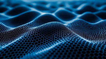 Poster - Abstract representation of hexagonal patterns creating a flowing surface in blue tones