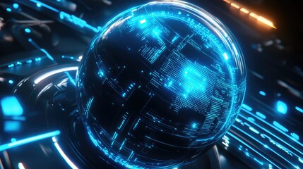 Poster - Glowing Digital Globe with Futuristic Circuit Patterns and Lights