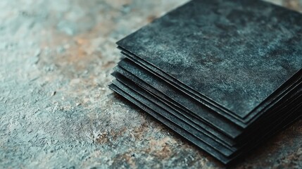 Poster - Close Up View of Dark Textured Paper Stacks on Rustic Surface