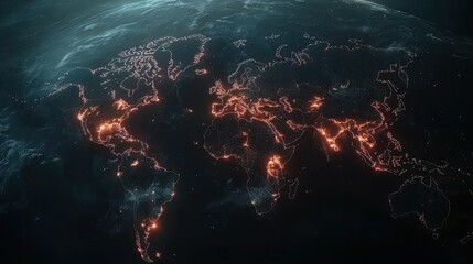 Poster - Illuminated World Map Overlay with Bright Network Connections