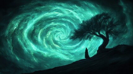 Poster - Mystical storm swirl enchanted forest digital art dreamlike night artistic perspective