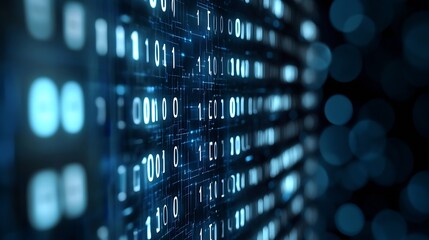Leinwandbilder - Flow of binary code displayed through an illuminated digital screen representing advanced technology concepts : Generative AI
