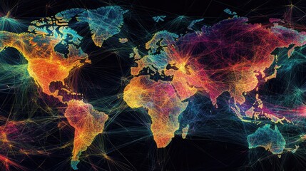 Poster - Colorful Network Visualization of World Map with Dynamic Lines