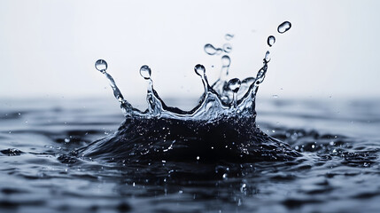 Poster - Dramatic water splash creating a dynamic and textured scene with falling droplets on a dark reflective surface  This abstract nature inspired image evokes a sense of movement