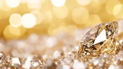 Aufkleber - Stunning closeup of a sparkling yellow diamond on shimmering golden surface : Generative AI