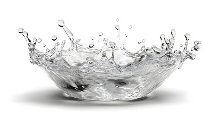 Aufkleber - Splash of crystal clear clean and refreshing water droplets against a plain white background creating a dynamic and abstract liquid flow effect