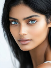 Wall Mural - close up young indian woman on white background