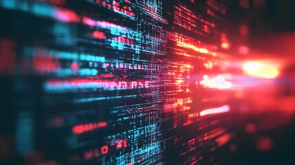 Poster - Vibrant digital data matrix with glowing futuristic network backdrop  Abstract technology and intelligence concept with complex code information and network visualization