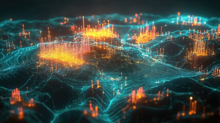 Poster - Abstract Digital Landscape with Bright Data Visualization Elements