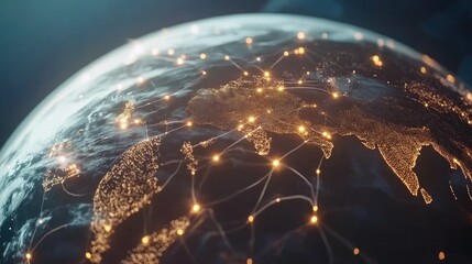 Poster - Detailed View of Global Connections and Network Lines Across Earth