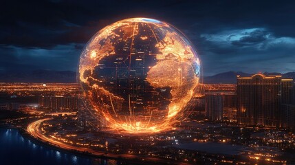 Poster - Stunning Digital Rendering of Earth with Bright Illuminations at Night