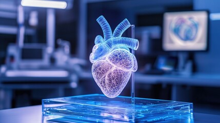 Poster - Futuristic 3D Heart Model in Medical Lab Environment Display
