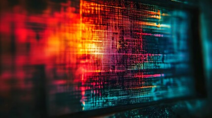 Poster - Vibrant Glowing Digital Pattern Abstract Futuristic Background with Luminous Grid Geometric Shapes and Coding Inspired Graphic Design