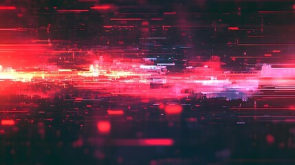 Poster - Vibrant neon abstract glitch digital art landscape with futuristic pixel interference and technological gradient patterns  Striking digital image featuring a mesmerizing and surreal blend of color