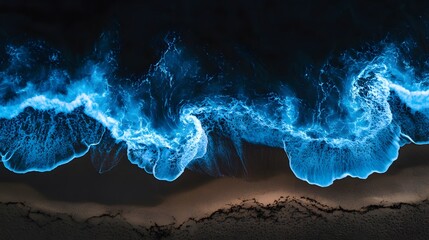 Poster - Dynamic electric blue wave, swirling energy patterns on a dark background, ideal for themes of innovation and technology.