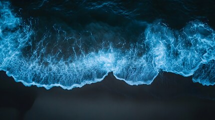 Poster - Vibrant abstract wave formation, glowing blue and white hues creating dynamic motion, suitable for digital artwork background.
