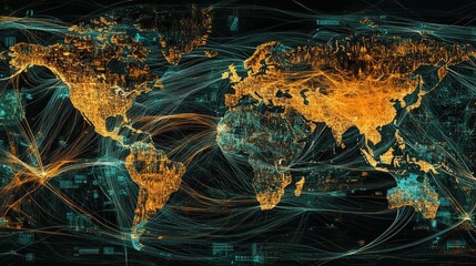 Poster - Abstract Global Network Visualization with Bright Colorful Lines