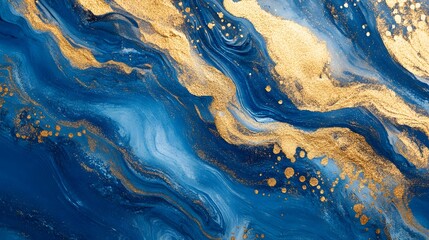 Poster - Abstract ocean waves, vibrant blue and golden hues swirling together, visually striking pattern ideal for artistic projects.