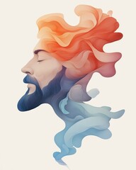 Poster - Creative portrait of a man with flowing abstract hair digital art calm studio environment inspirational concept
