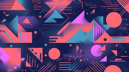 Poster - Vibrant abstract design, colorful geometric shapes and patterns in pink and blue, creative backdrop for modern projects.