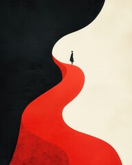Poster - Journey of solitude a figure on a red path abstract art minimalist environment artistic perspective