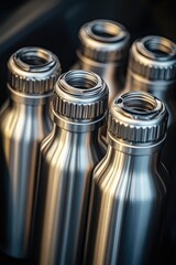 Poster - A collection of metal bottles placed on a table surface
